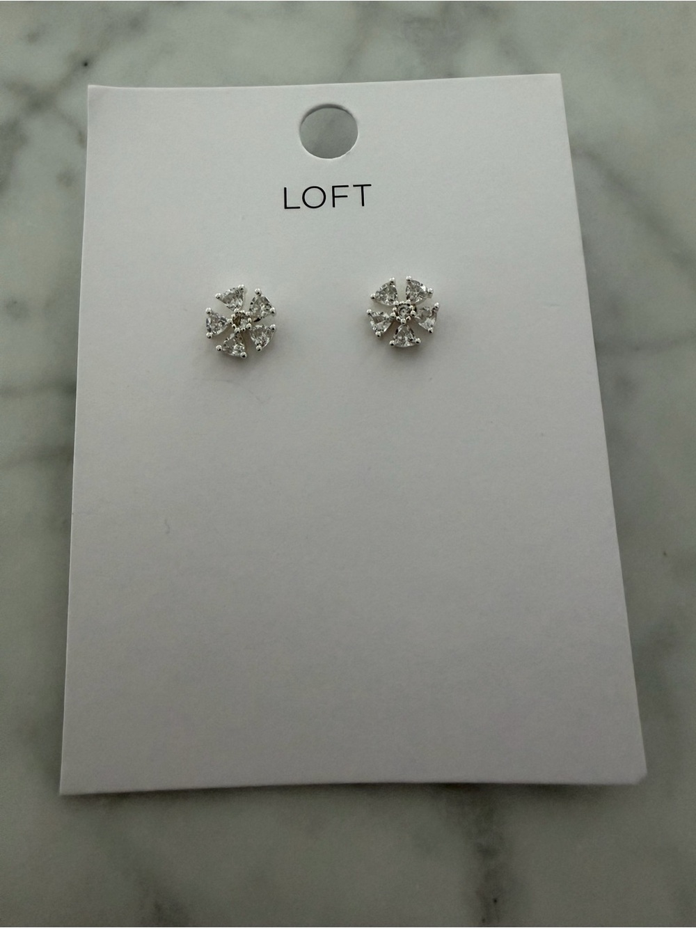 LOFT Silver Sparkling Floral Crystal Stud Earrings